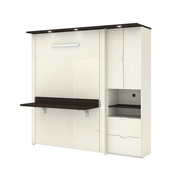 Lumina Full Murphy Bed with Desk and Storage Cabinet (83W), White Chocolate